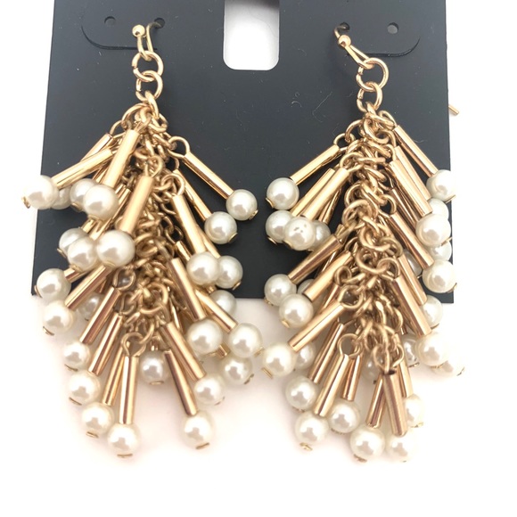4/$25 INC Pearl Shaky Dangle Gold Earrings NEW - Picture 2 of 2